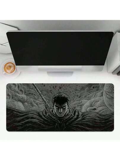 1个暗黑奇幻单色战士加长鼠标垫 | 激烈的手绘战斗场景，恶魔生物设计 | 大尺寸，防滑橡胶底座，光滑精准的表面 | 动漫迷、暗黑奇幻爱好者和游戏玩家的理想桌面配件 | 送给漫画爱好者和追求前卫美学人士的完美礼物
