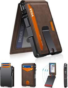 Wallet Men, Mens Minimalist Wallet 9-13 Cards, Slim Compact Wallet With Money Clip & ID Window, RFID Blocking Up Card Wallet, Metal Aluminum Credit Card Holder Bifold Wallet - Carbon Fiber - View 9