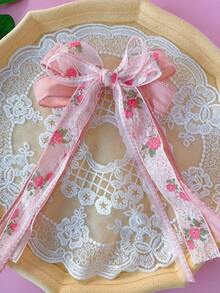 1 chiếc kẹp tóc nơ bằng satin in họa tiết lưới tươi tắn và ngọt ngào dành cho nữ - Nhiều màu - Xem 2