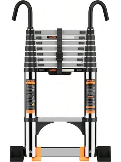 Telescoping Ladder 12.5 FT With Stable Hook & Stabilizer Bar, 330LBS Heavy Duty Capacity, Multi-Purpose Collapsible Extension Ladder For RV, Outdoor Work, Attic, Home Repair, 3.8M