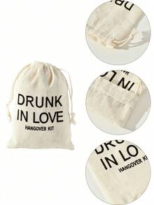 6pcs Bride Party Favor - Hangover Recovery Kit In Burlap Bag | Complete "Drunk In Love" Emergency Gift Set With Customized Label, Suitable For Bridal Shower, Birthday And Other Occasions - Multicolor - View 6