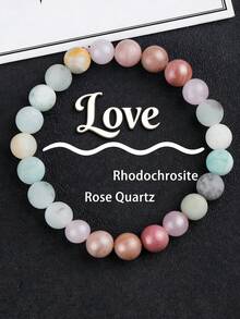 YAUKIA 1Pc Elegant Natural Stone Bracelet For Women, 8mm Frosted Amazonlite&Rhodonite&Rose Quartz Bracelet, Bracelet For Love Protection, Stretch Jewelry,Ideal Gift - Multicolor - View 7