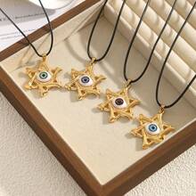 1/4pcs Hexagram Devil's Eye Pendant, Versatile Necklace Charm For Men & Women, Daily Wear - Yellow Gold - View 2