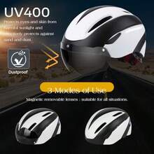 Shinmax Casco Bicicleta Casco para Bicicleta para Hombres y Mujeres con Gafas Magnéticas Desmontables y Bolsa Portátil Ajustable para Casco Ciclismo de Carretera/Ciclismo/Montaña para Adultos - Blanco - Ver 5