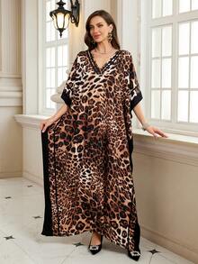 Damen bedrucktes Kaftan-Kleid, V-Ausschnitt Fledermausärmel Boho-Stil Strandkleid, lockerer Schnitt Loungewear, Große Größen langes Kleid, Café Abendkleid, Urlaubskleid - Verschiedenfarbig - Übersicht 10