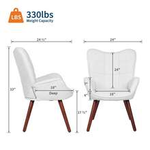 Retro Ohrensessel aus Wildleder-Optik mit Eichenbeinen, Moderner Polstersessel mit Hoher Rückenlehne, Ergonomischer Esszimmerstuhl & Relaxsessel für Wohnzimmer, Küche & Restaurant, Belastbar bis 150kg - Weiss - Übersicht 2