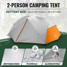 Carpa Forceatt para 2 y 3 Personas es Impermeable y Resistente al Viento Tienda de campaña para 3 a 4 Estaciones Poste de Aluminio Ligero Que se Puede Instalar rápidamente Ideal para Senderismo - 2 personasgris y naranja - Ver 2