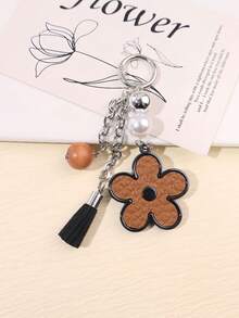 1个皮革花朵钥匙扣吊坠，手机挂饰配件 - 彩色 - 查看 5