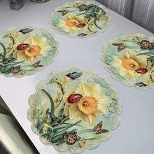 Floral Round Placemats Are Available In Packs Of 1PC, 2Pcs, 4Pcs, 6Pcs, 8Pcs And 300Pcs, Measuring 14.17*14.17 Inches (36*36 Cm). Made Of High-Quality 100% Polyester Fabric, These Placemats Are Machine-Washable, Hand-Washable Or Dry-Cleanable. Featuring Non-Slip And Heat-Resistant Properties, They Are Perfect For Daily Dining, Parties, Home Decoration, Coffee Tables, Afternoon Tea And Exquisite Festive Table Settings. - Multicolor - View 3