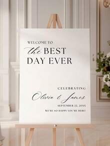 Customized Wedding Welcome Sign, Engagement Welcome Sign, Party Decoration Sign, Available In Multiple Sizes, Customized Wedding Reception Sign, Customized Bride & Groom Photo Sign, Cute, Modern, Customized, Unique, Personalized, Ideal Gift For Him, Ideal Gift For Friends, Suitable For Anniversary, Birthday, Housewarming, Graduation, Applicable To Kitchen, Dining Room, Bedroom, Office, Living Room, Home, Garden, Tea Room, Printed Graphics - Multicolor - View 1