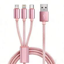 三合一快充线，兼容等设备。兼容 14/13/12/11/SE/X/8/7/6，耐用尼龙编织线，支持USB充电，三合一快充线，配备Type-C和Lightning接口，柔软耐用，三种输出选项，兼容、安卓手机和平板电脑，AC转手机，USB Type-C，Lightning充电线 - 彩色 - 查看 11