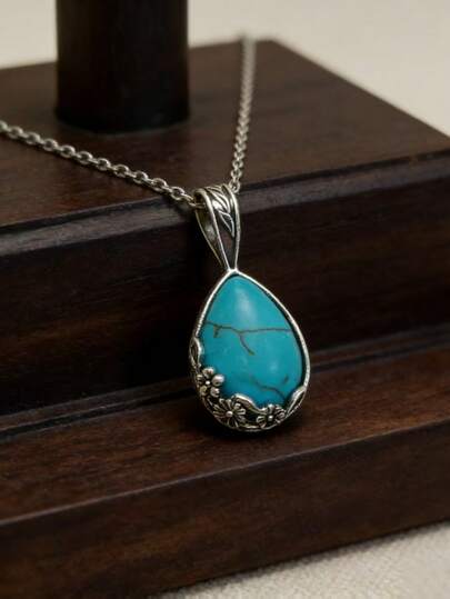1 Cặp dây chuyền mặt dây hình mũi tên phong cách Bohemian cổ điển, đính đá giả ngọc lam, quà tặng trang sức cá nhân hóa phù hợp cho phụ nữ đeo hàng ngày.