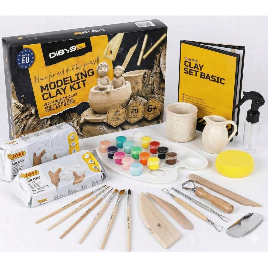 DIBYS Pottery Kit For Adults – Air Dry Clay Set With Tools, Paints & Brushes | DIY Sculpting Starter Kit | Creative Hobby & Gift Idea - Putih - View 1