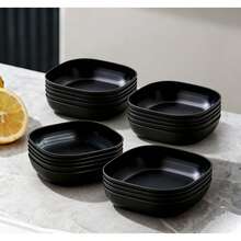 2/4/5/6/8/10 pièces Assiettes noires de dîner, Assiettes carrées noires de vaisselle, Pour la maison, la cuisine, la salle à manger, le dortoir, le camping et le pique-nique, Assiettes profondes carrées légères, Assiettes incassables, Assiettes à salade, Bols à collation - Noir - Voir 1