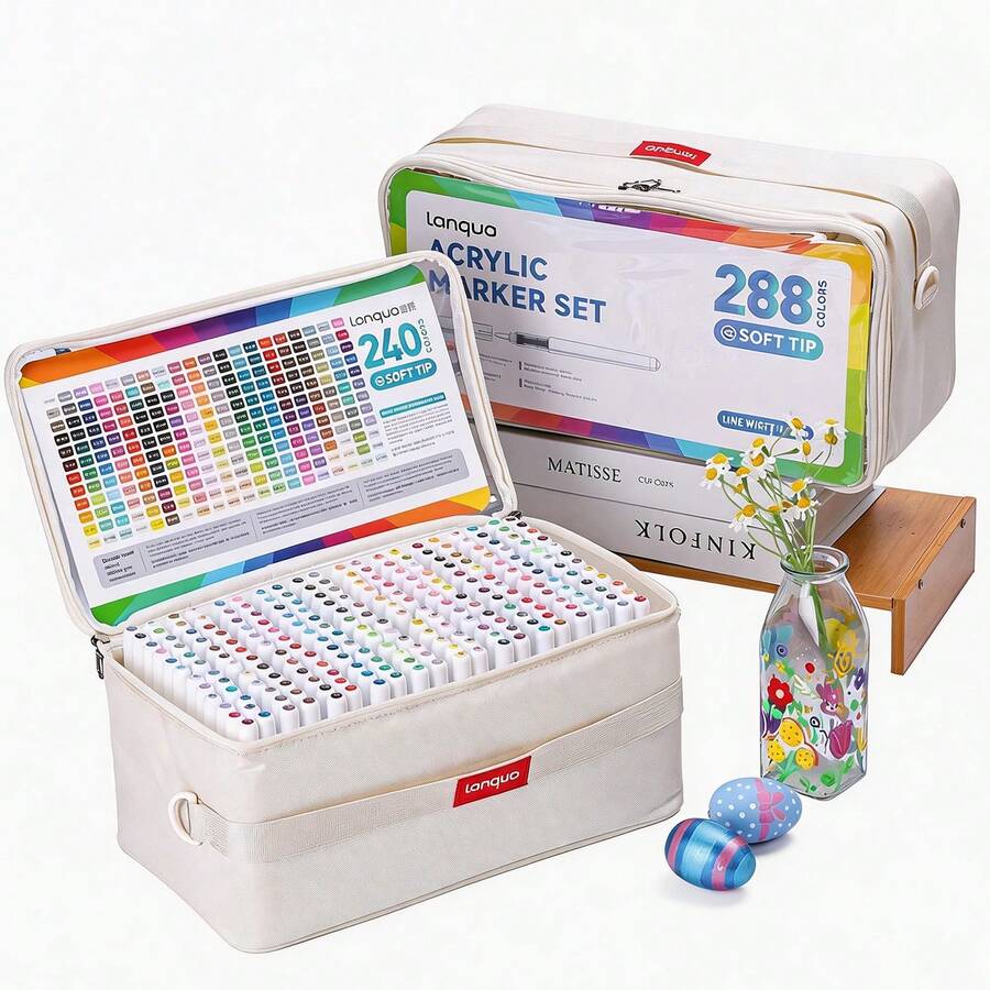 Bút dạ acrylic đầu mềm Languo 96/192/240/288 màu, màu sắc dành cho sổ vẽ graffiti tự làm của học sinh, không phai trên giấy, bút dạ màu có thể xếp chồng lên nhau, dòng màu đen sáng và tông màu da để vẽ hình người, cọ acrylic mềm chống thấm nước, thích hợp cho trứng Phục Sinh, quà tặng Halloween và Giáng sinh, sâu bướm. - khác - Xem 1