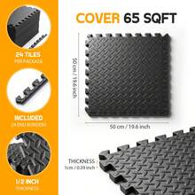 Puzzle Exercise Mat ½ In, EVA Interlocking Foam Floor Tiles For Home Gym, Mat For Home Workout Equipment, Floor Padding For Crawling, Black, 20 In X 20 In X ½ In, 64 Sq Ft - 24 Tiles (24, Black) - Black - View 3
