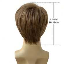 Tóc giả nam ngắn 8 inch tỉa layer rẽ ngôi, tóc sợi tổng hợp chịu nhiệt màu nâu bồng bềnh có mái, tóc giả ngắn tự nhiên chân thực cho nam đeo hàng ngày, dự tiệc, cosplay, Halloween - Nhiều màu - Xem 5