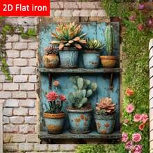 Hello Young 1PC Vintage Tin Sign Succulents Cactus Rustic Garden Decor, 8x12 Inch Greenhouse Wall Art Metal Pots Planter - Multicolor - View 12