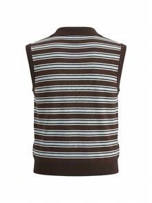 Women's Elegant Striped Collared Sleeveless Knit Pullover Sweater Top, Suitable For Spring/Summer Casual, Daily, Commute, Office Wear Black - Black - View 9