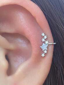 1 Pair Crystal Star Clip-On Earrings, Women's Cubic Zirconia Non-Pierced Ear Cuffs, Cartilage Clip Earrings, No Ear Holes Required - 金色 - 查看 2