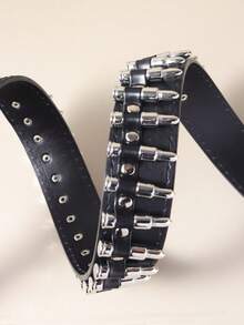 朋克铆钉腰带，复古Y2K风格男女通用腰带，适合日常搭配裤子和裙子。 - 黑色 - 查看 5