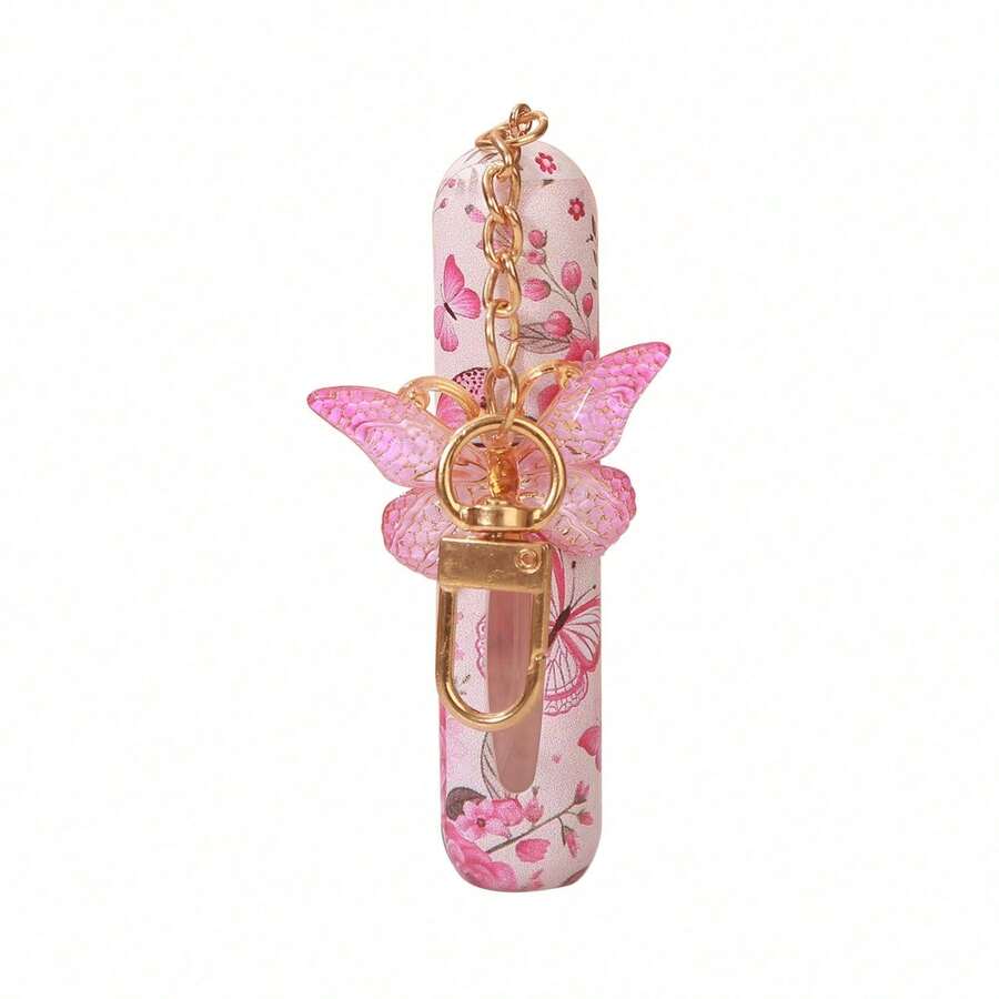 1/3pcs Crystal Butterfly Pendant Perfume Sub-Bottling, With Keychain Flower Butterfly Print Pattern, Women'S Bag Pendant, Bottom Filling Perfume Sub-Packaging Tool, Birthday Holiday Gift, Travel Portable 5ml - Bướm hồng - Xem 1