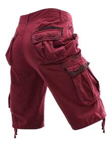 Plus-Size Men's Solid-Color Pure Cotton Fashionable Casual Campus College Style American High Street Outdoor Mountain Tactical Style Workwear Shorts - 珊瑚紅 - 查看 2