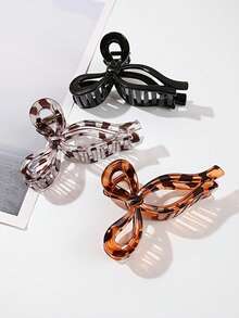 4个豹纹蝴蝶结发夹，简约日常发饰，耐用防水抓夹，大号鲨鱼爪夹 - 彩色 - 查看 5