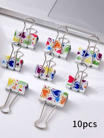 10 قطع مشابك ملفات بنمط قلب ملون، قبضة آمنة للمستندات والدفاتر، لوازم مدرسية لتنظيم المكتب، مشابك ورق للوازم المكتبية، المنزل، المدرسة، العمل، تنظيم المستندات