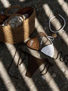 Sparkling Starfish Detail Design Contrast Triangle Cup Women's Sexy And Elegant Halter Tie Two Pieces Bikini Set, Suitable For Spring And Summer Leisure Beach Vacation, Swimming Pool Party Fashion Swimwear - Multicolor - View 2