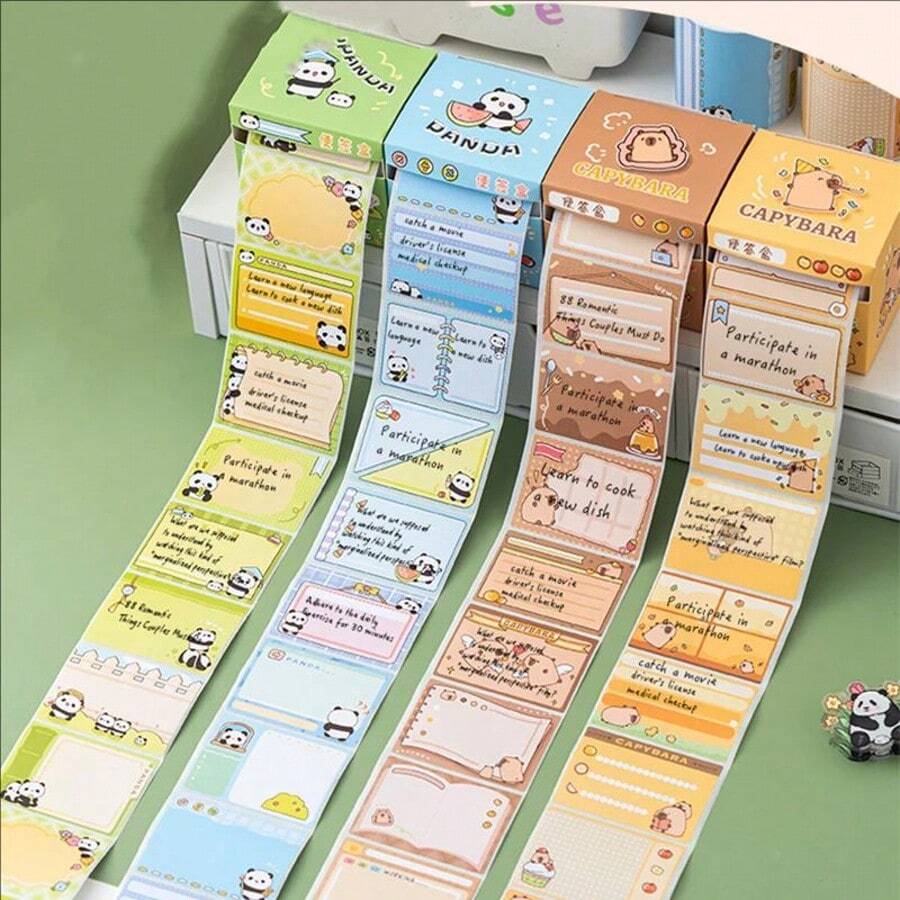 1盒256张可爱熊猫和水豚图案便签纸，卡通文具便签本，学生便利贴和索引标签，遮盖错误，生日礼物 - 水豚熊貓 - 查看 1