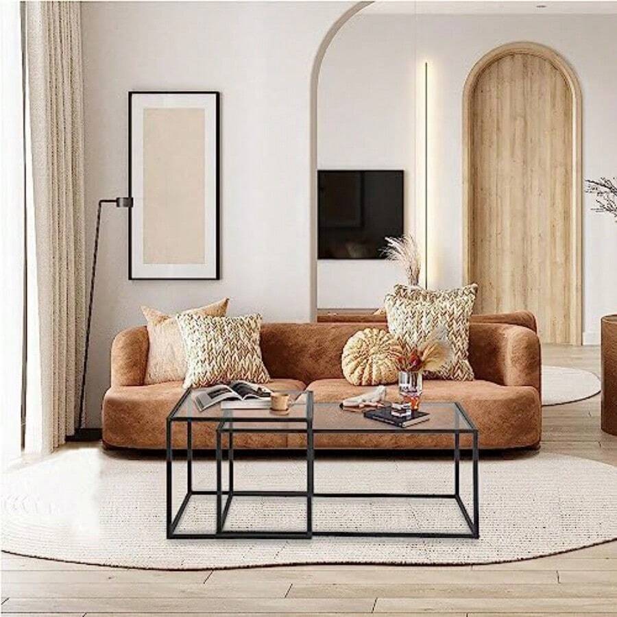 HOMEMAKE FURNITURE Conjunto de 2 Mesas de Centro Una Mesa Cuadrada Alta y Una Mesa Rectangular Baja Mesas Auxiliares Anidadas para Espacios Interiores En Hogares y Oficinas - Por supuesto - Ver 1
