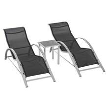 3-Piece Garden Set With Table And Sun Loungers, Black Metal Frame, Ideal For Terrace And Balcony. - Black - View 5