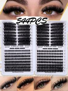 528/544/608pcs D-Curl 10-16mm Wide Stem DIY False Eyelash Clusters, Natural & Thick, Reusable, Suitable For Daily Life, Wedding, Date, Party, Music Festival, Spring, Travel, Mother's Day Gift - D - View 13