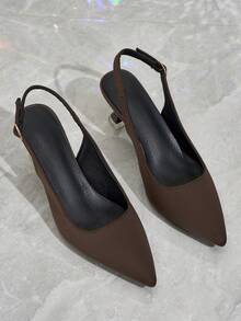 MonaNise 尖头高跟鞋，V领低帮包头凉鞋（女士款） - 棕色 - 查看 6