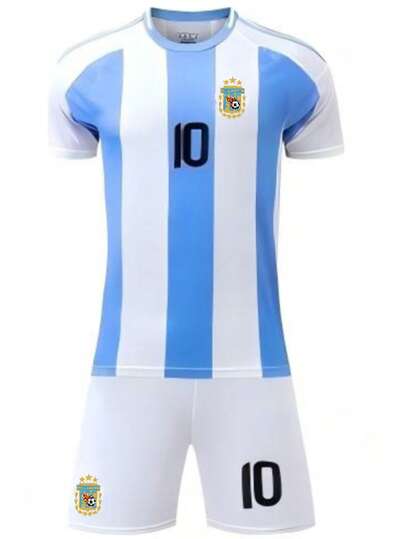 ODMYONO 2024-2025 Season Argentina Style Football Kit For Tween Boys Aged 8-12 - Jersey #10 And Shorts Set, Home Design