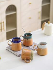 1个430毫升家用办公大容量水杯，创意裂纹釉陶瓷马克杯，浓缩咖啡杯，早餐牛奶杯，拉花咖啡杯，水杯，情侣杯，下午茶杯，大容量陶瓷杯 - 彩色 - 查看 2