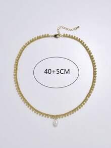 1pc 18K Gold Plated Natural Pearl Necklace, Mother's Day, Valentine's Day, Birthday, Wedding, Engagement, Bridal Gift For Her - White - View 4