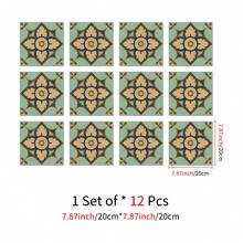 Bohemian Floral Pattern Reinforced Adhesive Thick Matte Peel And Stick PVC Floor/Wall Sticker, Vintage Distressed European Tile Decal For Kitchen, Bathroom, Laundry Room, RV - Ideal For DIY 7.9" X 7.9" - Style A - View 14
