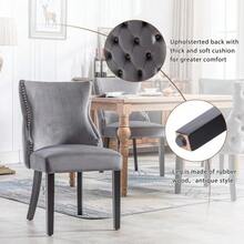 Grey Velvet Dining Chair With Button Tufting, Solid Wood Frame, Grey - Grey - View 7