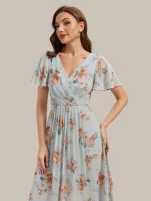 EVERPRETTY Vintage Chiffon Ruffle Asymmetric/Asymmetrical Bridesmaid Dress, Suitable For Wedding, Party, Graduation, Anniversary, Birthday, Cocktail, Date, Holiday, Formal Dinner, Wedding Guest, Homecoming, Travel, All Seasons - Blue - View 10