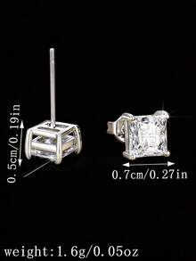Bông tai bạc 4 chấu hình vuông đính kim cương dành cho nam giới, kiểu dáng tối giản, thanh lịch, đa năng. - Bạc - Xem 6