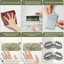 1/2 件装极简不锈钢浴室转角置物架，免钻孔壁挂式浴室厨房收纳架，壁挂式马桶收纳柜，适用于浴室洗发水、化妆品收纳架、浴室配件 - 黑色 - 查看 4