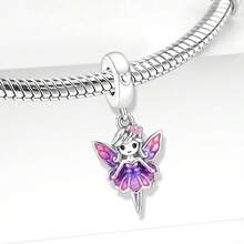 1 pieza Cuentas de plata de ley 925 con diseño de hada, adecuado para hacer pulseras/brazaletes de mujer, manualidades de joyería y decoración diaria - Hada de las flores - Ver 2