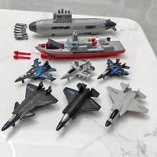 儿童航空母舰驱逐舰玩具，可发射，潜艇模型，含6架飞机玩具，适合作为男孩生日礼物 - 黑色 - 查看 2
