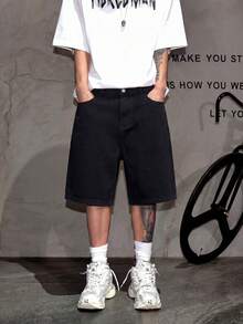 Denim Shorts, Cotton Ripped Jeans Shorts, Straight Leg Casual Shorts, Breathable Versatile Shorts For Summer Commute - Black - View 6