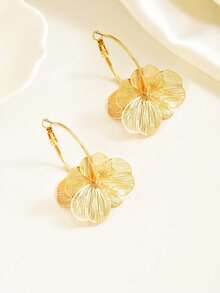 1 Pair Fashionable, Elegant, Creative, High-End Petals Hoop Earrings, Suitable For Daily Wear For Women - 金色 - 查看 4
