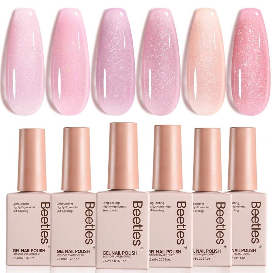Beetles Nude Gel Nail Polish Set - 6 Colors Nude Pink Brown Neutral Jelly Gel Polish Kit - 6 Colors Romantic Shimmer - 查看 1