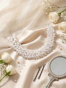 1件优雅自然风新娘仿珍珠藤蔓手工串珠花朵发箍，婚礼派对伴娘发饰，带发夹 - 彩色 - 查看 9