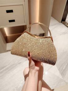 OpulAura Sparkling Crystal Embellished Evening Clutch Bag For Women, Luxury Glitter Rhinestone Formal Purse Suitable For Gala, Party, Wedding, Birthday Party, Anniversary Gift, Women's Glitter Clutch Purse Pleated Mini Bag Elegant Evening Handbag - 金色 - 查看 8